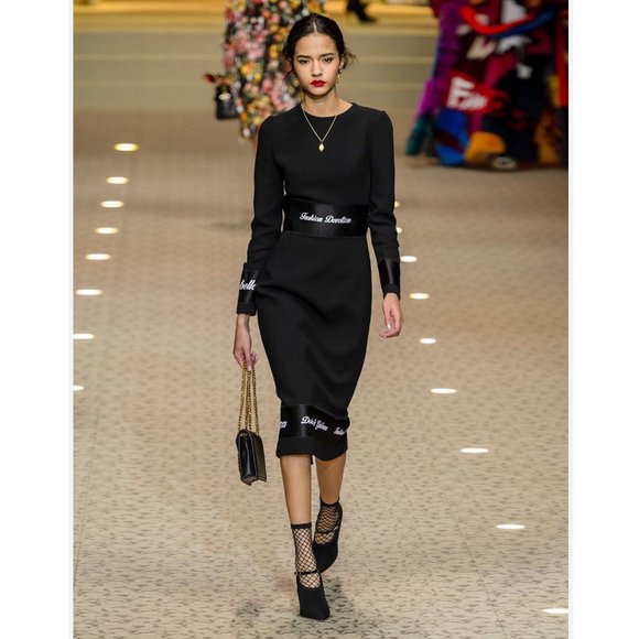 Dolce & Gabbana Runway Logo print tape wool dress Size 40 IT, S/M US NEW - Picture 1 of 16